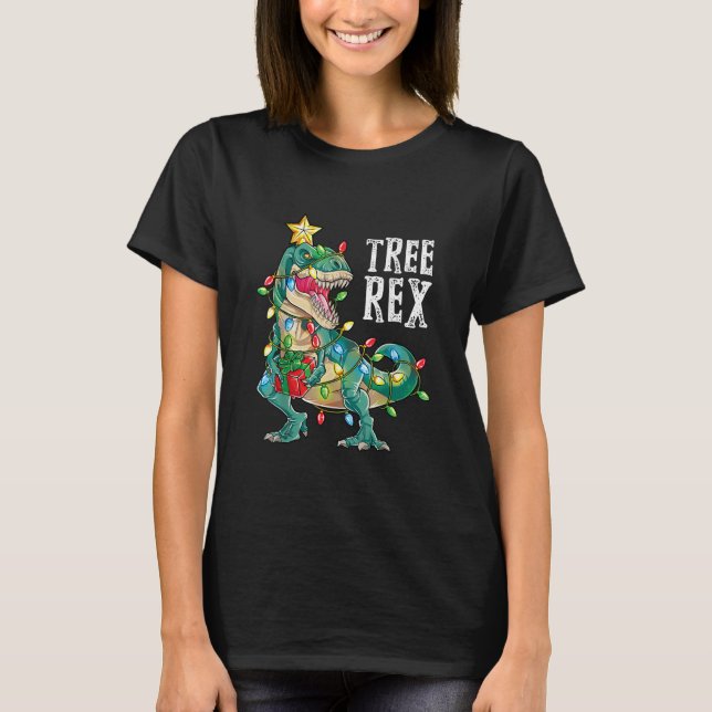 Camiseta Árvore do Dinossauro de Natal Rex Pajamas Men Meni (Frente)
