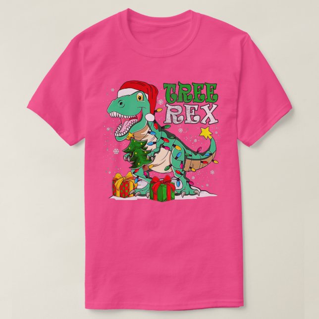 Camiseta Árvore do Dinossauro de Natal Rex Pajamas Men Meni (Frente do Design)