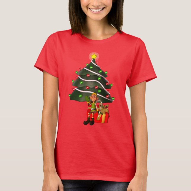 Camiseta Árvore do Elfo Masculino de Natal, em Bonito (Frente)