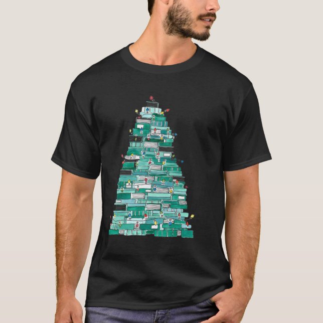Camiseta Árvore Do Livro De Natal E Luzes De Brilho (Frente)