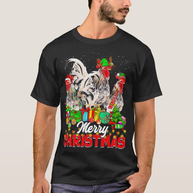 Camiseta Árvore do Natal Luz de Natal Animais de Frango do  (Frente)