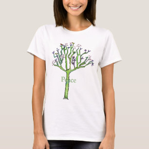 Camiseta árvore do pássaro da paz