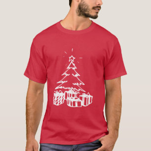 Camiseta Árvore e presentes de Natal desenhados à mão