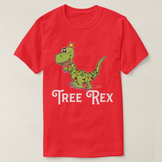 Camiseta Árvore Engraçada Re Dino Dinossaur Luzes De Natal  (Frente do Design)