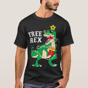 Camiseta Árvore Engraçado Rex Com Luzes De Natal Dinossauro