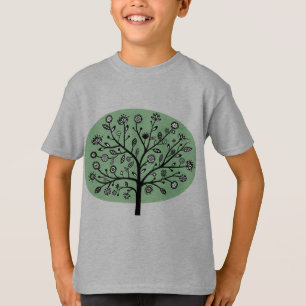 Camiseta Árvore estilizado da flor - verde desvanecido