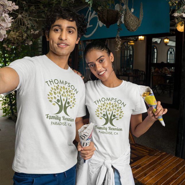 Camiseta Árvore Familiar de Reunião Verde Moderna (Criador carregado)