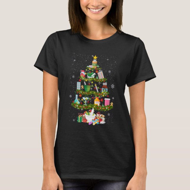 Camiseta Árvore Farmacêutica, Farmacêutico Xmas, Técnico (Frente)