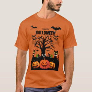 Camiseta Árvore Feliz de Halloween de 2024 com rosto assust