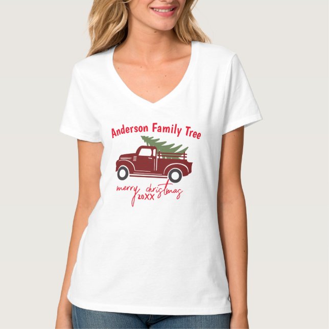 Camiseta Árvore Feliz de Natal da Família Truck (Frente)