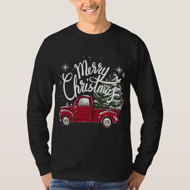 Camiseta Árvore Feliz de Natal em Cos de Carro Vermelho (Frente)