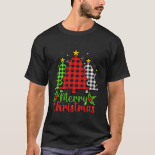 Camiseta Árvore Feliz de Natal Xmas Buffalo Xadrez Vermelho