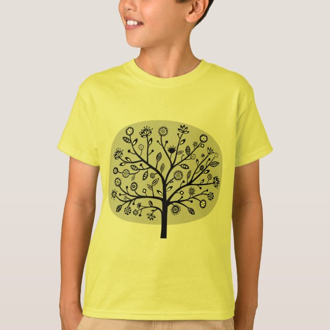 Camiseta Árvore Flor Estilizada - Cinzas Leves (Frente)