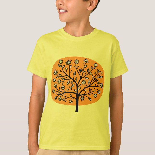Camiseta Árvore Flor Estilizada - Laranja Claro (Frente)