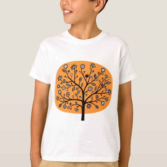 Camiseta Árvore Flor Estilizada - Laranja Claro (Frente)