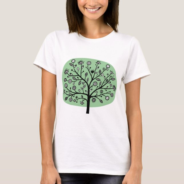 Camiseta Árvore Flor Estilizada - Verde Esmaecido (Frente)