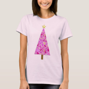 Camiseta Árvore floral moderna de Natal magenta