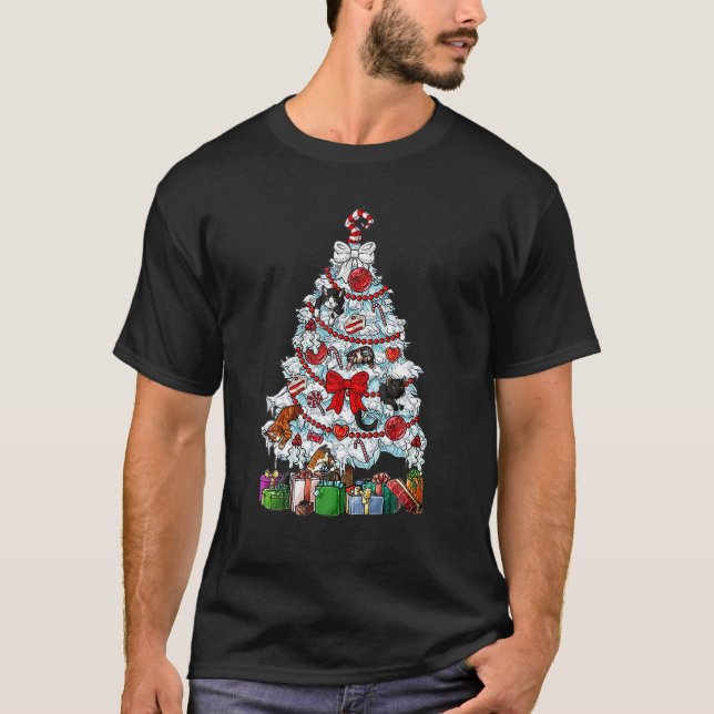 Camiseta Árvore Gato Leve Feliz de Natal Gato de Gato (Frente)