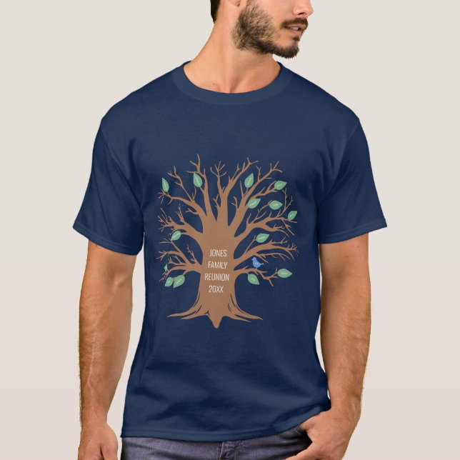 Camiseta Árvore genealógica com folhas e aves (Frente)