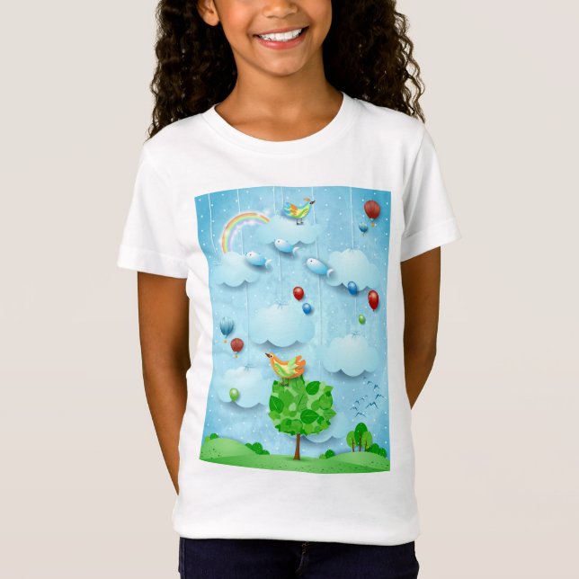 Camiseta Árvore grande e peixes voadores (Frente)