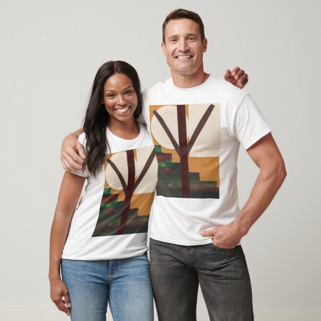 Camiseta Árvore Marrom Abstrata com Formas Geométricas (Unissex)