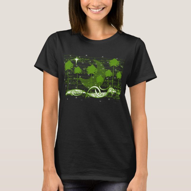 Camiseta Árvore Musical Negra e Verde Te Amo à Lua (Frente)