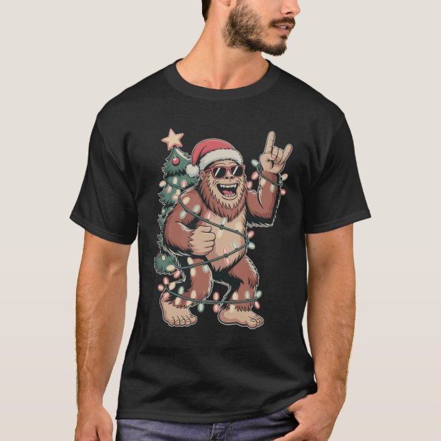 Camiseta Árvore Natal Bigfoot Sasquatch Santa Hat (Frente)