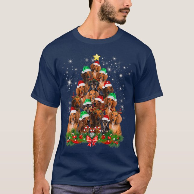 Camiseta Árvore Natal Dachshund Engraçado Pijamas Xmas (Frente)