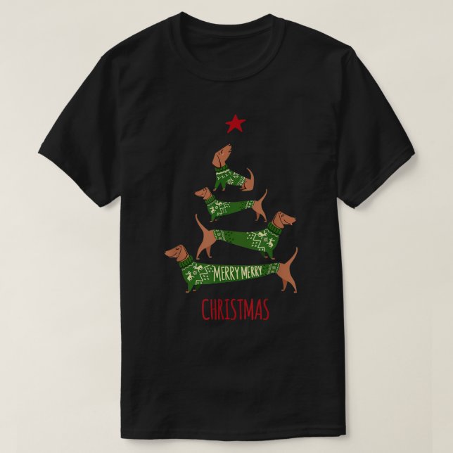 Camiseta Árvore Natal Dachshund T Mostra Pijama Engraçado X (Frente do Design)
