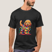 Árvore Natal de Goldendoodle Luzes Ouro Doo