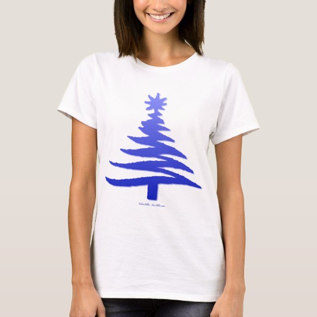Camiseta Árvore Natal Estêncil Cobalto Azul (Frente)