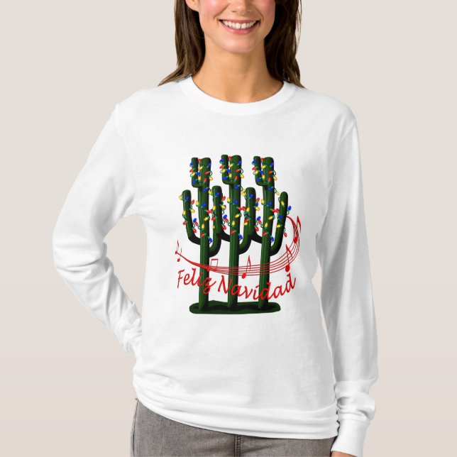 Camiseta Árvore Natal Feliz Navidad Senhoras LS T (Frente)