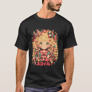Camiseta Árvore Natal Pastel Anime Girl Waifu doce Holid