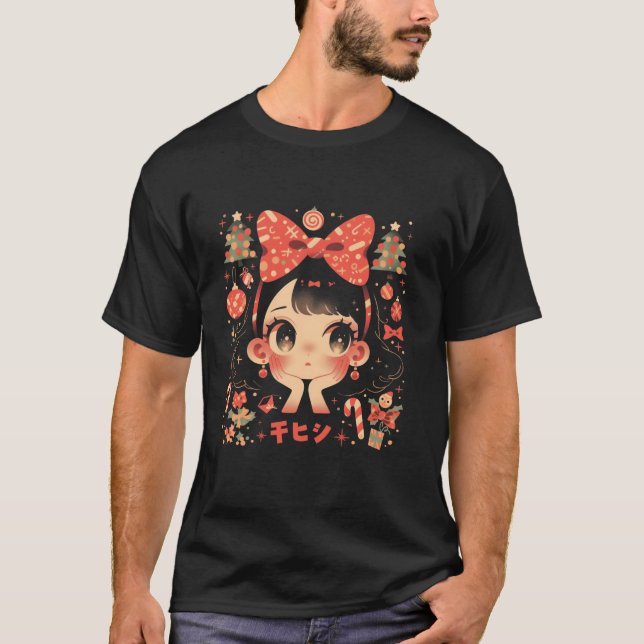 Camiseta Árvore Natal Pastel Anime Girl Waifu doce Holid (Frente)