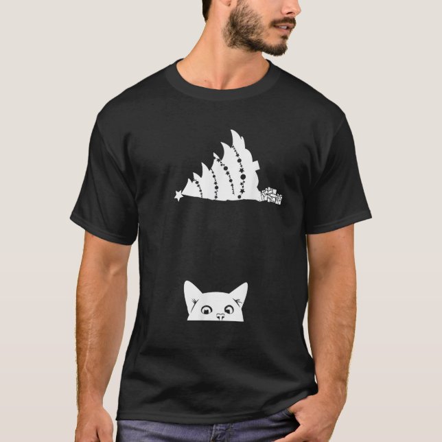 Camiseta Árvore Natal Vermelha Dando Xmas Em Torno De Gato  (Frente)