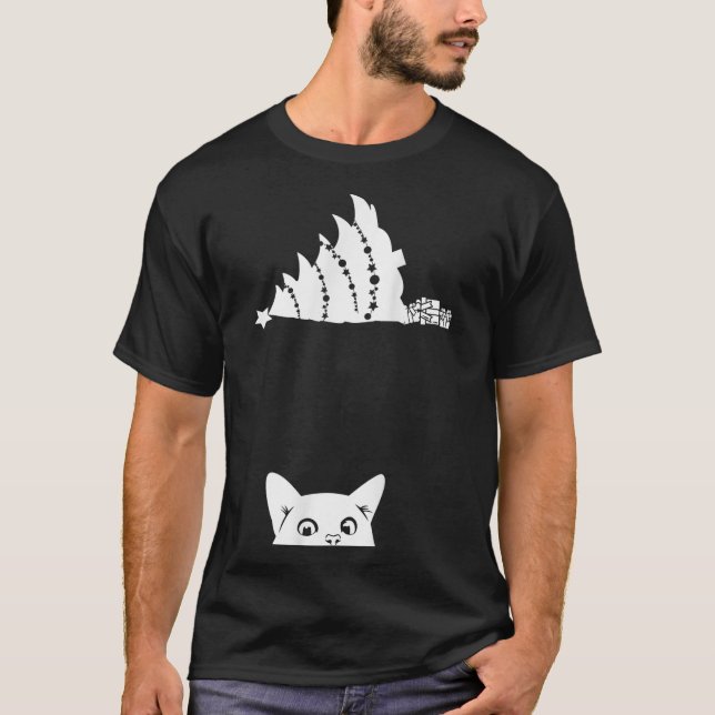 Camiseta Árvore Natal Vermelha Dando Xmas Em Torno De Gato  (Frente)