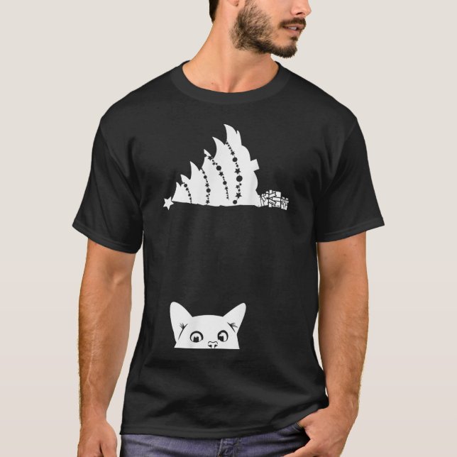 Camiseta Árvore Natal Vermelha Dando Xmas Em Torno De Gato  (Frente)
