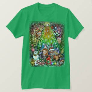 Camiseta Árvore natalícia arco-íris com T-Shirt Trimmmings