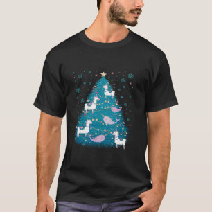 Camiseta Árvore natalícia Narwhals Lhamas Meninas de Férias