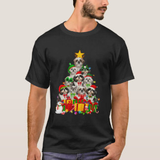 Camiseta Árvore natalícia Xmas Luzes Shiu Tzu Cachorro Pupp
