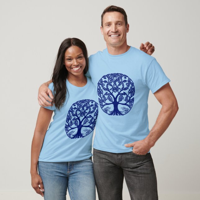 Camiseta Árvore Nó Celta da Vida no Azul Indigo (Unissex)