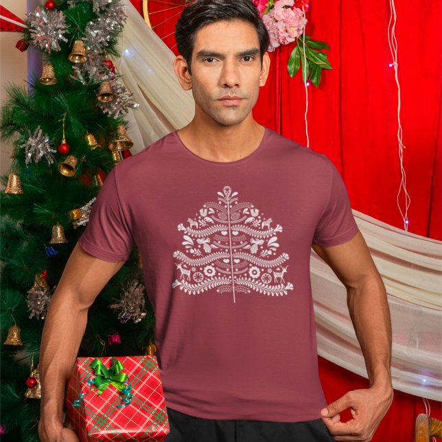 Camiseta Árvore Nórdica de Natal da Escandinávia Branca (Criador carregado)