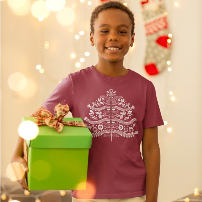 Camiseta Árvore Nórdica de Natal da Escandinávia Branca (Criador carregado)