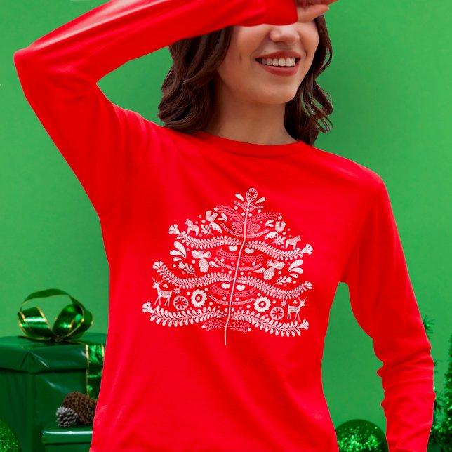 Camiseta Árvore Nórdica de Natal da Escandinávia Branca (Criador carregado)