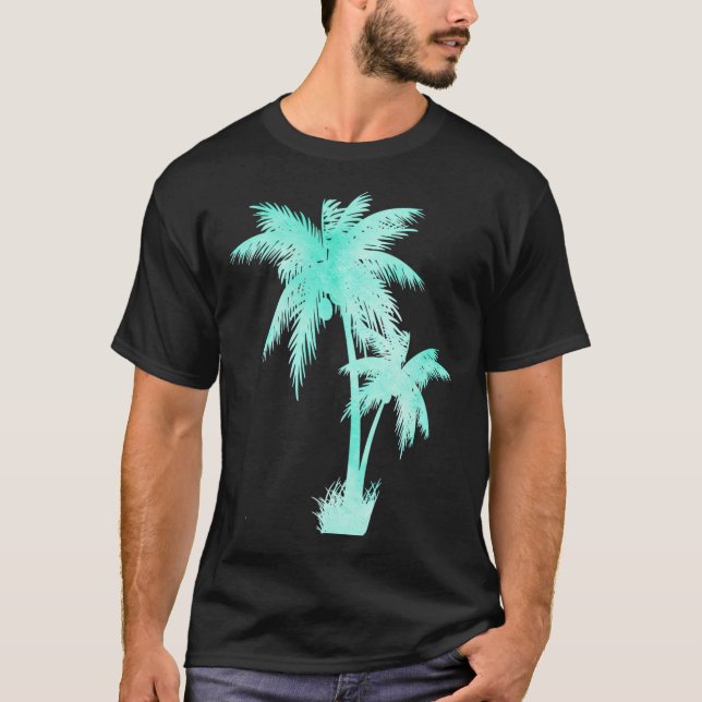 Camiseta Árvore Palm de Cor de Água Verde (Frente)
