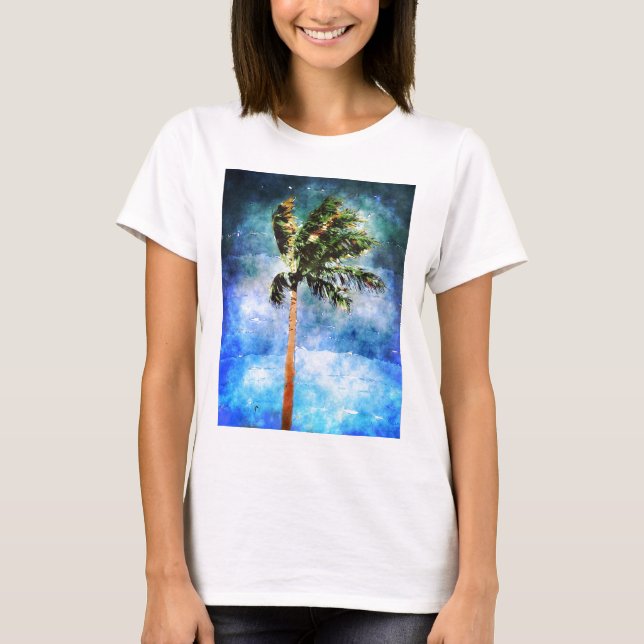 Camiseta Árvore Palm Em Tempestade Tropical (Frente)
