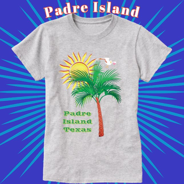 Camiseta Árvore Palm, Seagull e Sun da Ilha padre do Texas (Criador carregado)