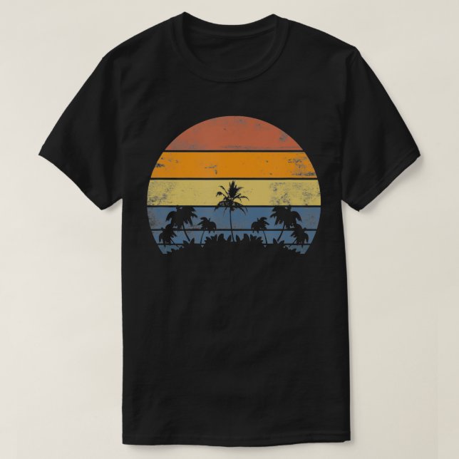 Camiseta Árvore Palm Sun de Praia do Oceano Pacífico - Retr (Frente do Design)