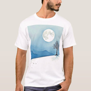 Camiseta Árvore Solitária: Arte da Serena Lua Cheia Silenci