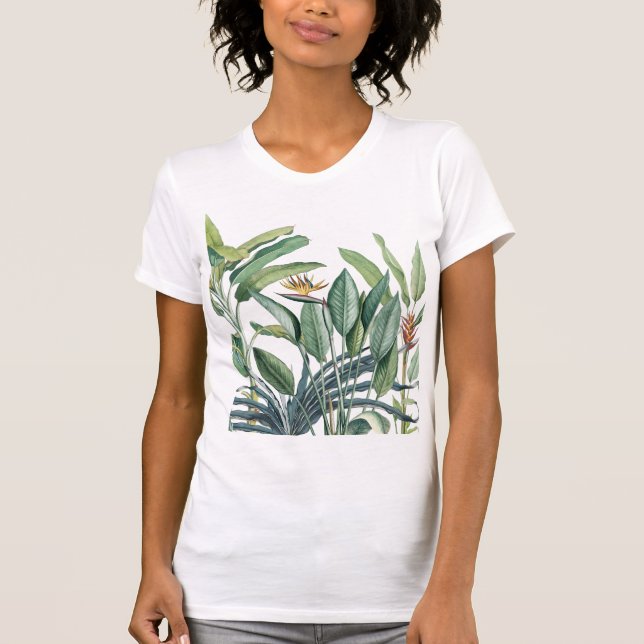Camiseta Árvore Tropical de Banana Verde Tropical Strelitzi (Frente)